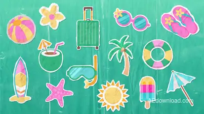 Collage Summer Holiday Paper Stickers Pack Elements template preview