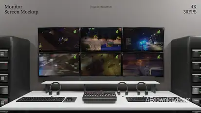 Control Room Monitor Screen Mockup Logo Stings template preview