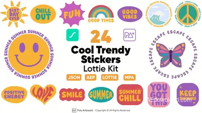 Cool Trendy Stickers Lottie Set Elements template preview
