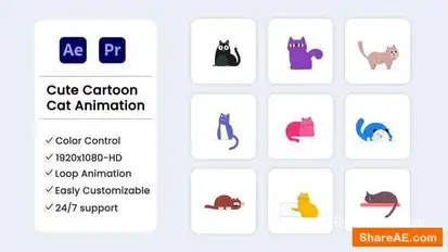 Videohive Cute Cat Illustration Elements template preview