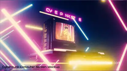 Cyberpunk Computer Screen Mockup Product Promo template preview