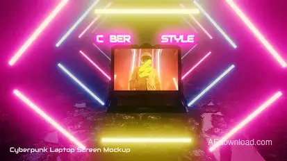 Cyberpunk Laptop Screen Mockup Video Displays template preview