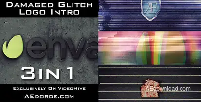 Damaged Glitch Logo Intro - 3in1 Pack Logo Stings template preview