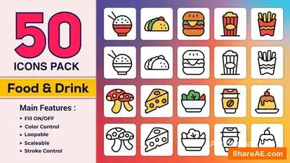 Videohive Dual Icons Pack – Food & Drink Icons Infographics template preview