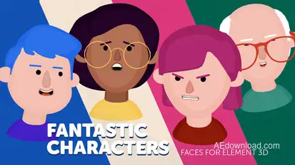 Fantastic Characters - Faces for Element 3D Video Displays template preview