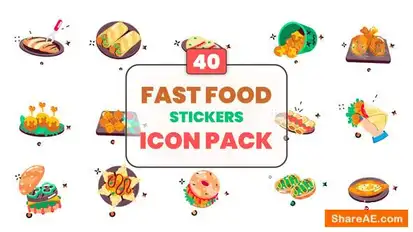 Videohive Fast Food Stickers Icon Pack Elements template preview