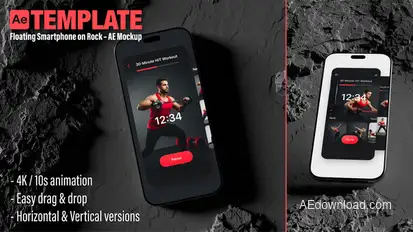 Floating Smartphone on Rock – App Mockup | AE Template (Vertical & Horizontal) Video Displays template preview
