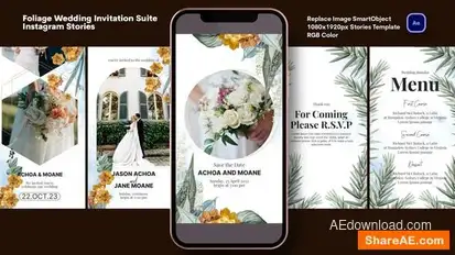 Foliage Wedding Invitation Suite Instagram Stories Openers template preview