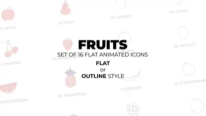 Fruits - Set of 16 Animated Icons Flat or Outline style Elements template preview