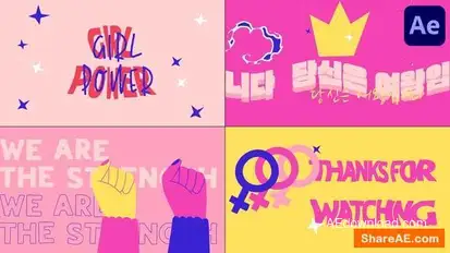 Girl Power Typography Scenes for After Effects Openers template preview