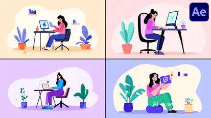 Girl Working On Computer Explainer for After Effects Openers template preview