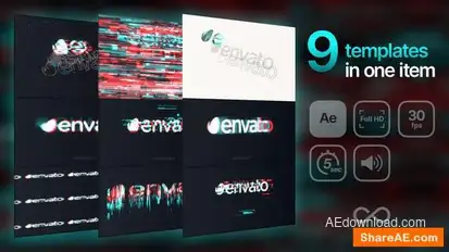 Glitch Logos (9 in 1) Logo Stings template preview