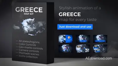 Greece Map - Hellenic Republic Map Kit - Hellas Animation Video Displays template preview