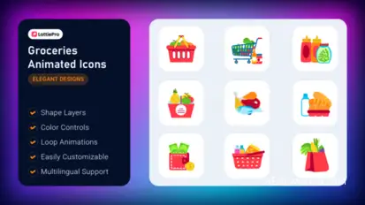 Groceries Animated Icons Elements template preview