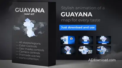 Guyana Animated Map - Co-operative Republic of Guyana Map Kit Video Displays template preview