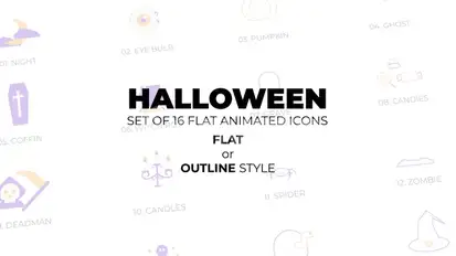 Halloween - Set of 16 Animated Icons Flat or Outline style Elements template preview