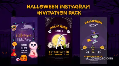Halloween Invitation Instagram Pack - Cartoon Animations Openers template preview
