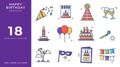 Happy Birthday Animated Icons | After Effects Elements template preview