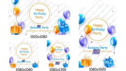 Happy Birthday Party Invitation Post Video Displays template preview