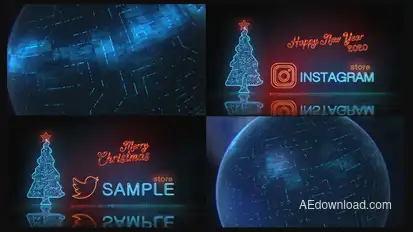 Happy New Year and Merry Christmas Digital Neon Logo Reveal | 2 mode Logo Stings template preview