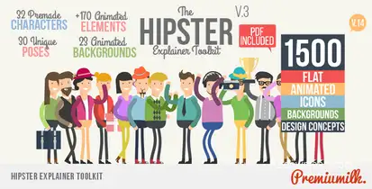Hipster Explainer Toolkit & Flat Animated Icons Library Product Promo template preview