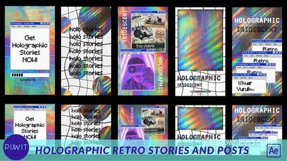 Holographic Iridescent Retro Stories and Posts Titles template preview