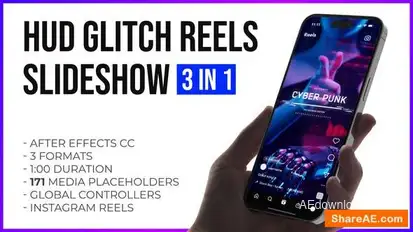 Hud Glitch Splitscreen Slideshow Reels and Stories Openers template preview