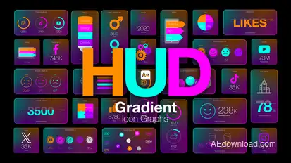 HUD Gradient Icon Graphs Infographics template preview
