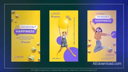 International Day of Happiness Emoji Instagram Story Elements template preview