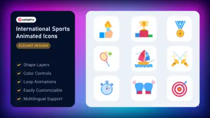 International Sports Animated Icons Elements template preview