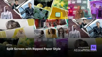 Intro/Opening - Split Screen with Ripped Paper Style After Effects Project Files Openers template preview