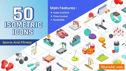 Videohive Isometric Icons – Sport & Fitness Infographics template preview