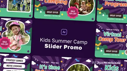 Kids Summer Camp Slider Promo Video Displays template preview