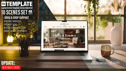 Laptop Screen Mockup | Industrial Room | Day & Night 10 Scenes Set | AE Template Video Displays template preview