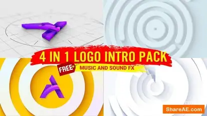 Logo Animation 4 in 1 pack logo Reveal minimal logo opener Ident with free music and fx Logo Stings template preview