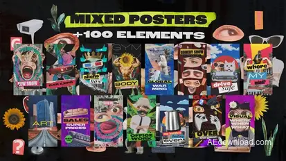 Mixed Posters and 100 Collage Elements Elements template preview