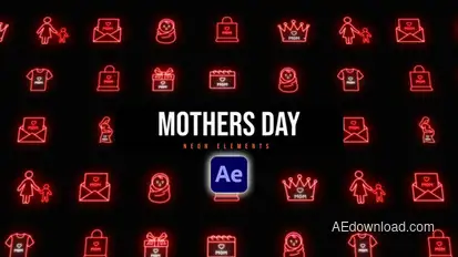 Mothers Day Neon Icons Elements template preview