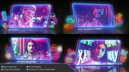 Neon Frame In The Rain Photo Slide Video Displays template preview