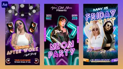 Neon Party Instagram Reels Openers template preview