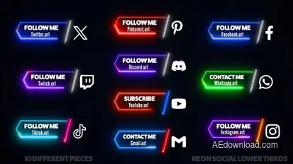 Neon Social Media Lower Thirds Elements template preview