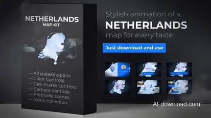 Netherlands Map Kit - Kingdom of the Netherlands Map Video Displays template preview