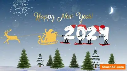 New Year Cartoon Skier | After Effects Openers template preview