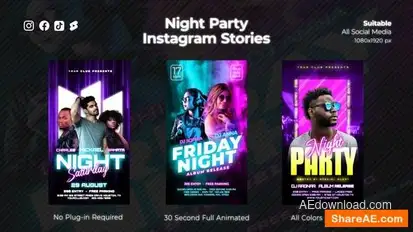 Night Party Instagram Stories Openers template preview