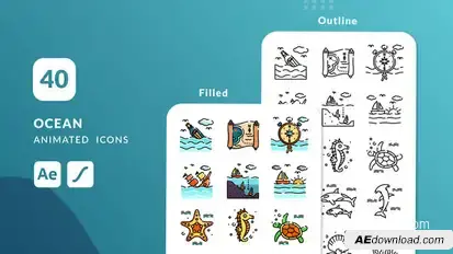 Ocean Animated Icons | After Effects Elements template preview