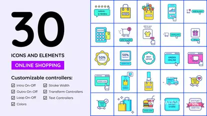 Online Shopping Icons and Elements Elements template preview