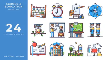 School & Education Animated Icons | After Effects Elements template preview