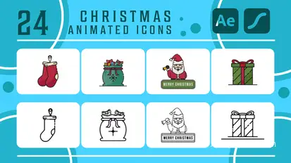 set of christmas icons pack animation video Openers template preview