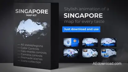 Singapore Animated Map - Republic of Singapore Map Kit Video Displays template preview
