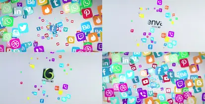 Social Media Flying Icons Logo Reveal Logo Stings template preview