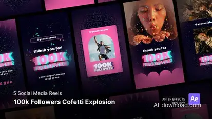 Social Media Reels - 100k Followers Confetti Explosion After Effects Project Files Product Promo template preview